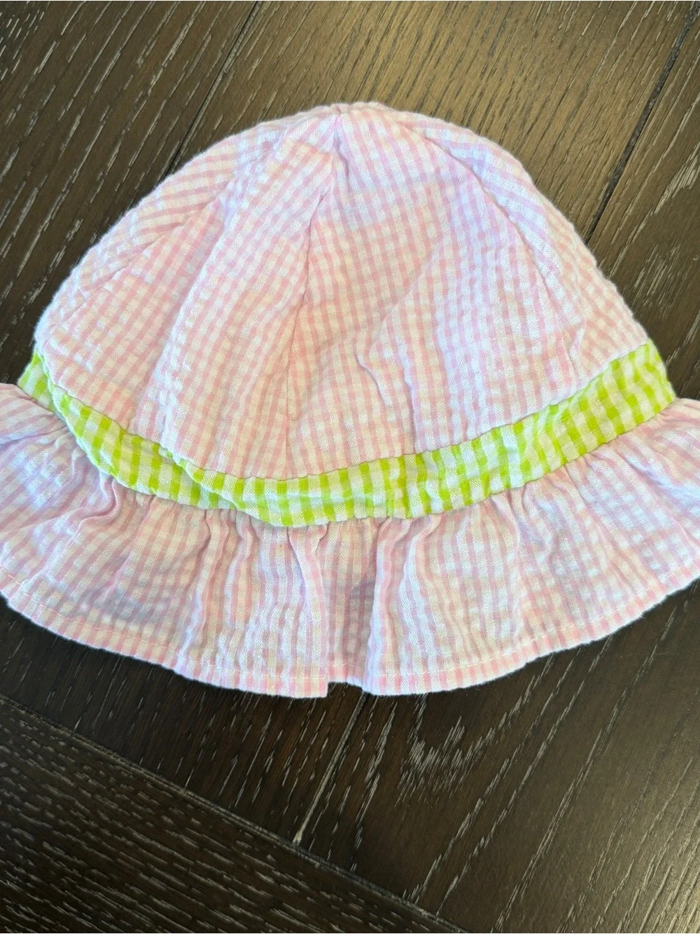Baby Girl 3-6M Pink & Green Gingham Seersucker Sun Hat Bonnet‎ ADORABLE